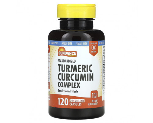 Имбирь и куркума Sundance Vitamins, Комплекс куркумина и куркумина, стандартизированный, 120 капсул с быстрым высвобождением Имбирь и куркума Sundance Vitamins, Комплекс куркумина и куркумина, стандартизированный, 120 капсул с быстрым высвобождением