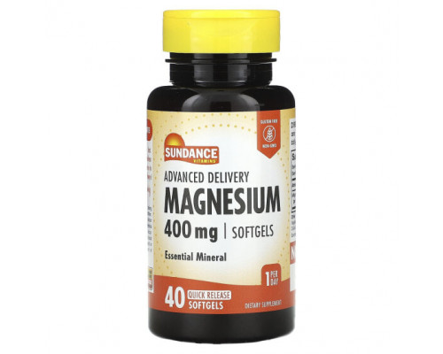 Магний Sundance Vitamins, Магний, улучшенная доставка, 400 мг, 40 капсул с быстрым высвобождением Магний Sundance Vitamins, Магний, улучшенная доставка, 400 мг, 40 капсул с быстрым высвобождением