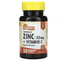 Цинк Sundance Vitamins, Усвояемый цинк + витамин C, 50 капсул быстрого действия