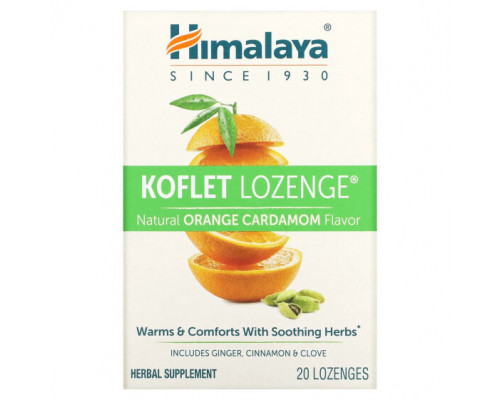 От гриппа и простуды Himalaya, Koflet, леденцы, натуральный апельсиновый кардамон, 20 пастилок От гриппа и простуды Himalaya, Koflet, леденцы, натуральный апельсиновый кардамон, 20 пастилок