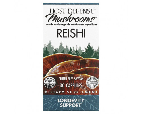Грибы Fungi Perfecti Host Defense, Host Defense Mushroom, рейши, 30 капсул Грибы Fungi Perfecti Host Defense, Host Defense Mushroom, рейши, 30 капсул