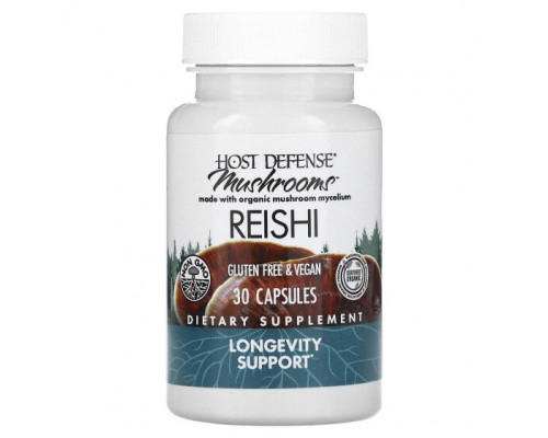Грибы Fungi Perfecti Host Defense, Host Defense Mushroom, рейши, 30 капсул Грибы Fungi Perfecti Host Defense, Host Defense Mushroom, рейши, 30 капсул