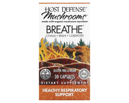 Грибы Fungi Perfecti Host Defense, Host Defense Mushrooms, Breath, здоровое дыхание, 30 капсул Грибы Fungi Perfecti Host Defense, Host Defense Mushrooms, Breath, здоровое дыхание, 30 капсул