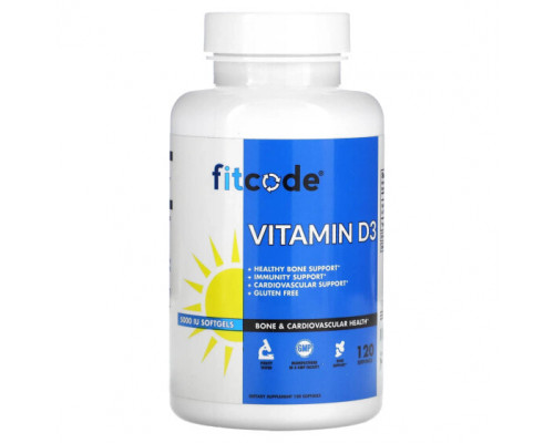 Витамин D FITCODE, Витамин D3, 5000 МЕ, 120 мягких таблеток