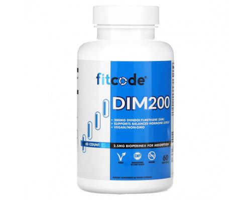 Женское здоровье FITCODE, DIM200, дииндолилметан (DIM), 200 мг, 60 растительных капсул Женское здоровье FITCODE, DIM200, дииндолилметан (DIM), 200 мг, 60 растительных капсул