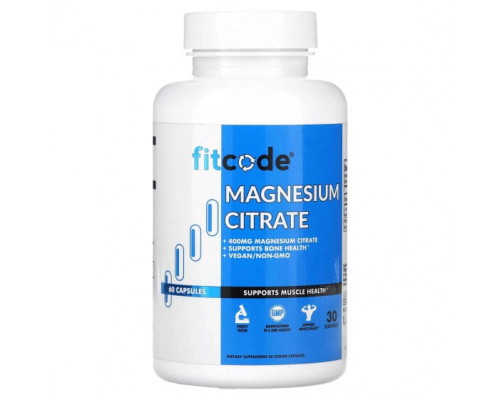 Магний FITCODE, Цитрат магния, 400 мг, 60 растительных капсул Магний FITCODE, Цитрат магния, 400 мг, 60 растительных капсул