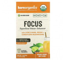 Сохранение молодости и долголетие BareOrganics, Focus, Superfood Water Enhancer, органический вишневый лайм, 5 пакетиков в стиках по 6 г (0,21 унции)