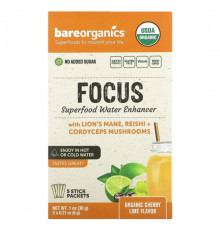 Сохранение молодости и долголетие BareOrganics, Focus, Superfood Water Enhancer, органический вишневый лайм, 5 пакетиков в стиках по 6 г (0,21 унции)