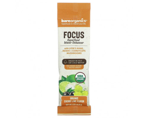 Сохранение молодости и долголетие BareOrganics, Focus, Superfood Water Enhancer, органический вишневый лайм, 5 пакетиков в стиках по 6 г (0,21 унции) Сохранение молодости и долголетие BareOrganics, Focus, Superfood Water Enhancer, органический вишневый лайм, 5 пакетиков в стиках по 6 г (0,21 унции)