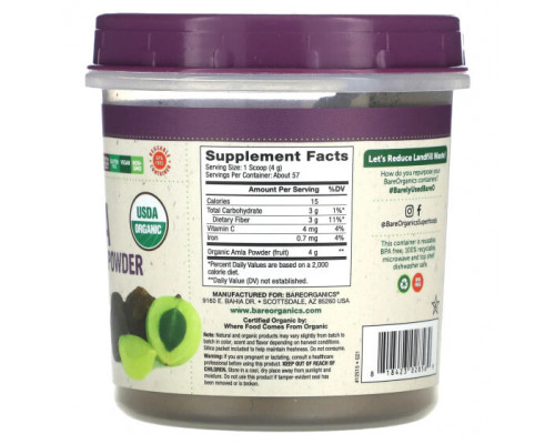 Аюрведа BareOrganics, Органическая амла (амалаки) в порошке, 227 г (8 унций) Аюрведа BareOrganics, Органическая амла (амалаки) в порошке, 227 г (8 унций)