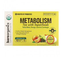 Травяные сборы и чаи BareOrganics, Metabolism, чай с суперфудами, улун, 10 чашек по 4 г (0,14 унции)