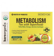 Травяные сборы и чаи BareOrganics, Metabolism, чай с суперфудами, улун, 10 чашек по 4 г (0,14 унции)