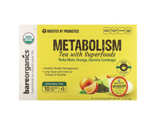 Травяные сборы и чаи BareOrganics, Metabolism, чай с суперфудами, улун, 10 чашек по 4 г (0,14 унции) Травяные сборы и чаи BareOrganics, Metabolism, чай с суперфудами, улун, 10 чашек по 4 г (0,14 унции)