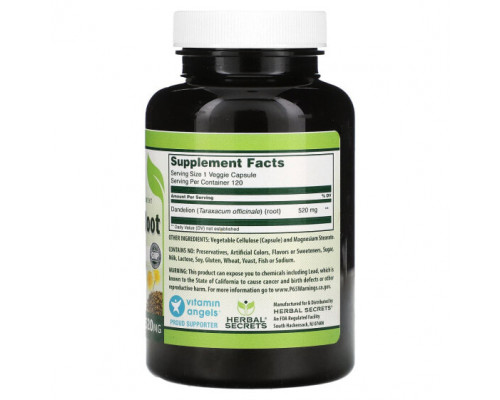 Растительные экстракты и настойки Herbal Secrets, Корень одуванчика, 520 мг, 120 растительных капсул Растительные экстракты и настойки Herbal Secrets, Корень одуванчика, 520 мг, 120 растительных капсул
