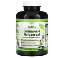 Эхинацея Herbal Secrets, Эхинацея и желтокорень, 450 мг, 250 растительных капсул