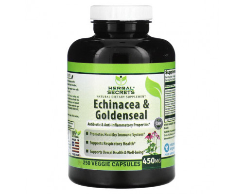 Эхинацея Herbal Secrets, Эхинацея и желтокорень, 450 мг, 250 растительных капсул Эхинацея Herbal Secrets, Эхинацея и желтокорень, 450 мг, 250 растительных капсул