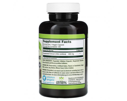 Антиоксиданты Herbal Secrets, Экстракт виноградных косточек, 400 мг, 120 растительных капсул Антиоксиданты Herbal Secrets, Экстракт виноградных косточек, 400 мг, 120 растительных капсул