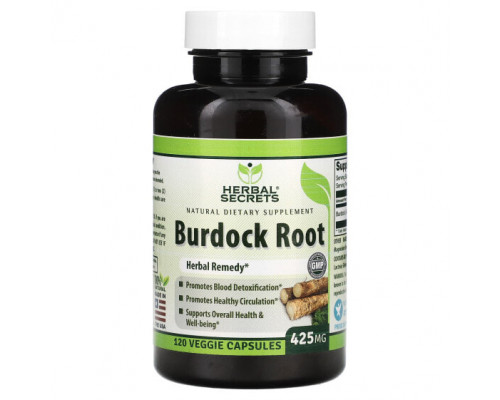 Растительные экстракты и настойки Herbal Secrets, Корень лопуха, 425 мг, 120 растительных капсул Растительные экстракты и настойки Herbal Secrets, Корень лопуха, 425 мг, 120 растительных капсул