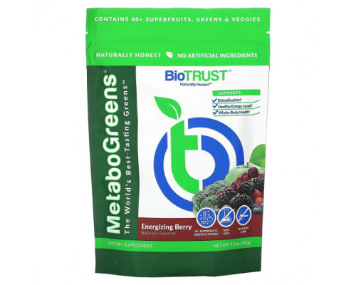 Зелень и зеленые овощи BioTRUST, MetaboGreens, бодрящие ягоды, 261 г (9,2 унции) Зелень и зеленые овощи BioTRUST, MetaboGreens, бодрящие ягоды, 261 г (9,2 унции)