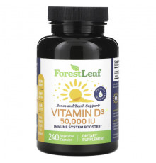 Витамин D Forest Leaf, Витамин D3, 1250 мкг (50 000 МЕ), 240 растительных капсул