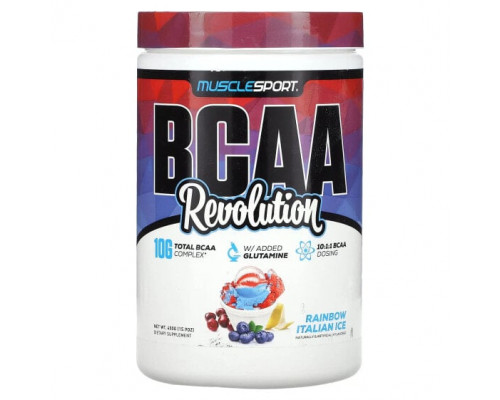 Аминокислоты MuscleSport, BCAA Revolution, итальянский лед со вкусом радуги, 450 г (15,9 унции) Аминокислоты MuscleSport, BCAA Revolution, итальянский лед со вкусом радуги, 450 г (15,9 унции)