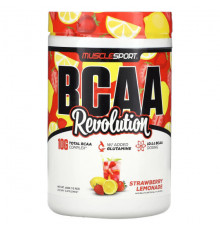 Аминокислоты MuscleSport, BCAA, Revolution, клубничный лимонад, 450 г (15,9 унции)