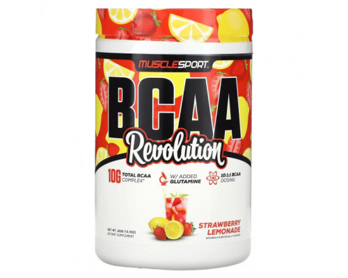Аминокислоты MuscleSport, BCAA, Revolution, клубничный лимонад, 450 г (15,9 унции) Аминокислоты MuscleSport, BCAA, Revolution, клубничный лимонад, 450 г (15,9 унции)
