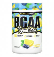 Аминокислоты MuscleSport, BCAA, Revolution, черничный лимонад, 450 г (15,9 унции)