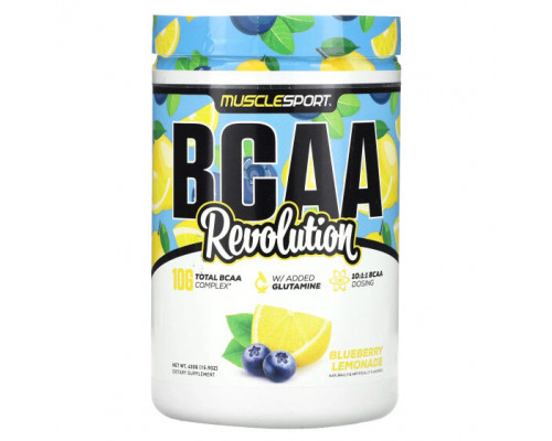 Аминокислоты MuscleSport, BCAA, Revolution, черничный лимонад, 450 г (15,9 унции) Аминокислоты MuscleSport, BCAA, Revolution, черничный лимонад, 450 г (15,9 унции)