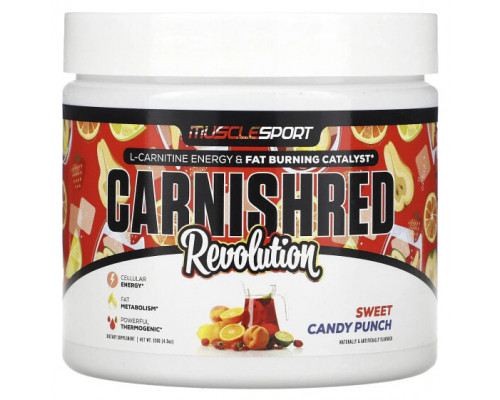 Для похудения и контроля веса MuscleSport, Carnishred Revolution, сладкий конфетный пунш, 120 г (4,3 унции) Для похудения и контроля веса MuscleSport, Carnishred Revolution, сладкий конфетный пунш, 120 г (4,3 унции)