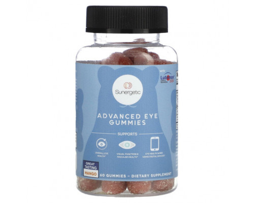 Для глаз Sunergetic, Advanced Eye Gummies, манго, 60 жевательных таблеток Для глаз Sunergetic, Advanced Eye Gummies, манго, 60 жевательных таблеток