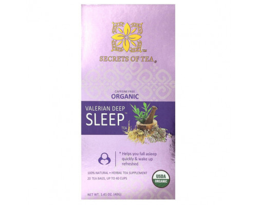 Для нервной системы Secrets of Tea, органический чай с валерианой для глубокого сна, без кофеина, 20 чайных пакетиков, 40 г (1,41 унции)