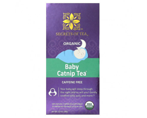 Травяные сборы и чаи Secrets of Tea, органический чай из кошачьей мяты для детей, без кофеина, 20 неотбеленных чайных пакетиков, 28 г (1 унция) Травяные сборы и чаи Secrets of Tea, органический чай из кошачьей мяты для детей, без кофеина, 20 неотбеленных чайных пакетиков, 28 г (1 унция)