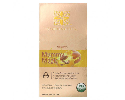 Травяные сборы и чаи Secrets of Tea, органический чай Mummy Magic для снижения веса, со вкусом персика, 20 чайных пакетиков, 30 г (1,05 унции) Травяные сборы и чаи Secrets of Tea, органический чай Mummy Magic для снижения веса, со вкусом персика, 20 чайных пакетиков, 30 г (1,05 унции)