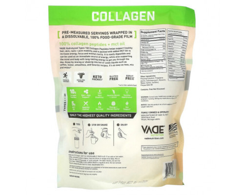 Для мышц и суставов Vade Nutrition, Пакетики с растворимым коллагеном, коллаген + масло среднецепочечных триглицеридов, без добавок, 434 г (0,96 фунта) Для мышц и суставов Vade Nutrition, Пакетики с растворимым коллагеном, коллаген + масло среднецепочечных триглицеридов, без добавок, 434 г (0,96 фунта)