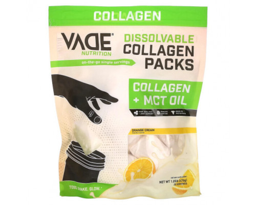 Для мышц и суставов Vade Nutrition, Пакетики с растворимым коллагеном, коллаген + масло MCT, апельсиновый крем, 476 г (1,05 фунта) Для мышц и суставов Vade Nutrition, Пакетики с растворимым коллагеном, коллаген + масло MCT, апельсиновый крем, 476 г (1,05 фунта)