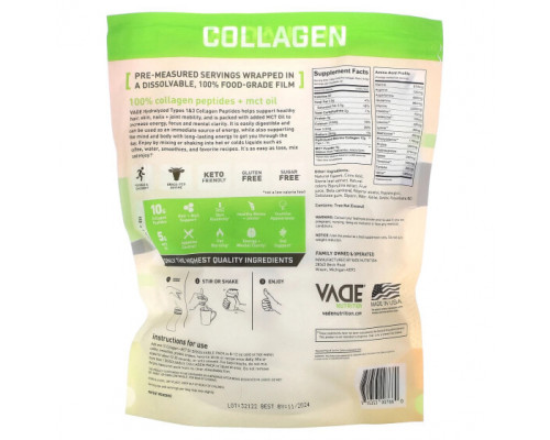 Для мышц и суставов Vade Nutrition, Пакетики с растворимым коллагеном, коллаген + масло MCT, лаймовый пирог, 470 г (1,04 фунта) Для мышц и суставов Vade Nutrition, Пакетики с растворимым коллагеном, коллаген + масло MCT, лаймовый пирог, 470 г (1,04 фунта)