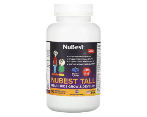 Детское здоровье NuBest, Tall, для детей от 2 до 9 лет, с ягодным вкусом, 90 жевательных таблеток Детское здоровье NuBest, Tall, для детей от 2 до 9 лет, с ягодным вкусом, 90 жевательных таблеток