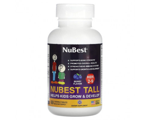 Детское здоровье NuBest, Tall, для детей от 2 до 9 лет, ягодный, 60 жевательных таблеток Детское здоровье NuBest, Tall, для детей от 2 до 9 лет, ягодный, 60 жевательных таблеток