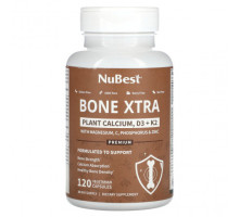 Кальций NuBest, Bone Xtra, растительный кальций, D3 и K2, 120 вегетарианских капсул