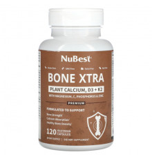 Кальций NuBest, Bone Xtra, растительный кальций, D3 и K2, 120 вегетарианских капсул