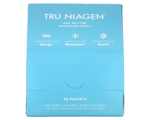 Витамины группы B Tru Niagen, увеличение содержания НАД+, никотинамид рибозид, без добавок, 30 пакетиков по 4 г (0,14 унции) Витамины группы B Tru Niagen, увеличение содержания НАД+, никотинамид рибозид, без добавок, 30 пакетиков по 4 г (0,14 унции)