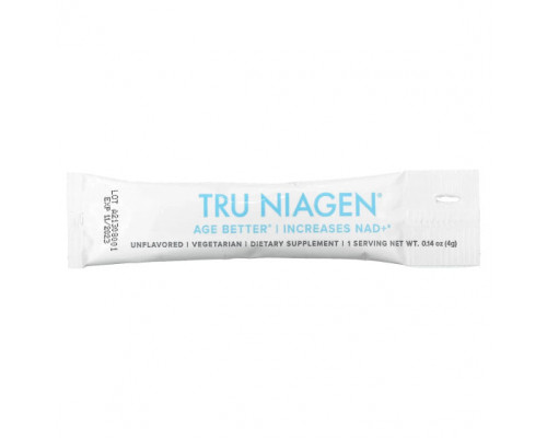 Витамины группы B Tru Niagen, увеличение содержания НАД+, никотинамид рибозид, без добавок, 30 пакетиков по 4 г (0,14 унции) Витамины группы B Tru Niagen, увеличение содержания НАД+, никотинамид рибозид, без добавок, 30 пакетиков по 4 г (0,14 унции)