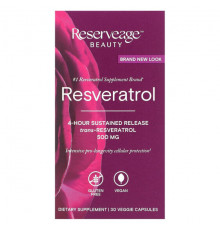 Ресвератрол Reserveage Nutrition, Ресвератрол, 4-часовое замедленное высвобождение, 500 мг, 30 растительных капсул