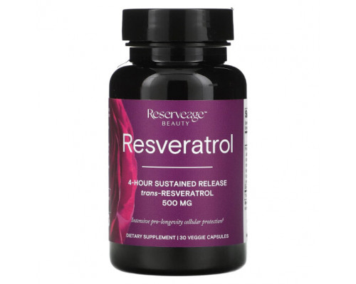 Ресвератрол Reserveage Nutrition, Ресвератрол, 4-часовое замедленное высвобождение, 500 мг, 30 растительных капсул Ресвератрол Reserveage Nutrition, Ресвератрол, 4-часовое замедленное высвобождение, 500 мг, 30 растительных капсул
