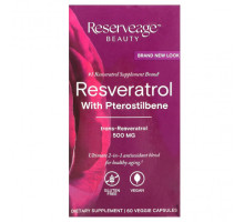 Ресвератрол Reserveage Nutrition, Ресвератрол с птеростильбеном, 500 мг, 60 растительных капсул