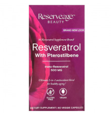 Ресвератрол Reserveage Nutrition, Ресвератрол с птеростильбеном, 500 мг, 60 растительных капсул