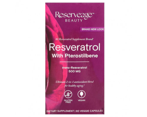 Ресвератрол Reserveage Nutrition, Ресвератрол с птеростильбеном, 500 мг, 60 растительных капсул Ресвератрол Reserveage Nutrition, Ресвератрол с птеростильбеном, 500 мг, 60 растительных капсул
