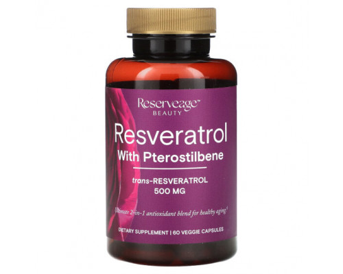 Ресвератрол Reserveage Nutrition, Ресвератрол с птеростильбеном, 500 мг, 60 растительных капсул Ресвератрол Reserveage Nutrition, Ресвератрол с птеростильбеном, 500 мг, 60 растительных капсул