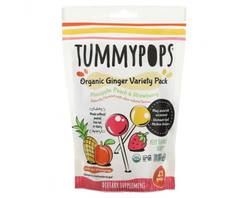Для пищеварительной системы Tummydrops, Tummypops, органический имбирь, 21 шт. Для пищеварительной системы Tummydrops, Tummypops, органический имбирь, 21 шт.